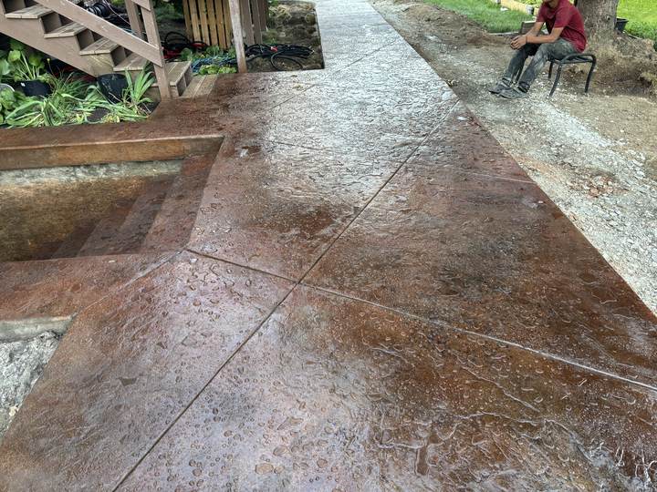 Colored stamped patio in Carmel, Indiana