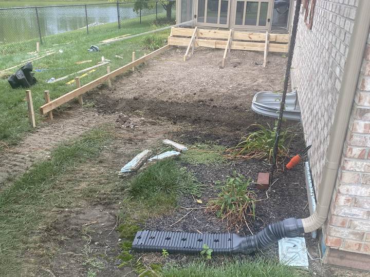 Forms set at a screened porch