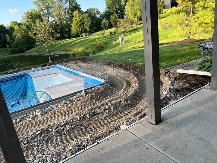 Pool deck base being prepared